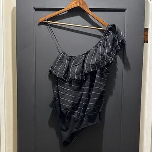 Black One-Shoulder Ruffle Bodysuit